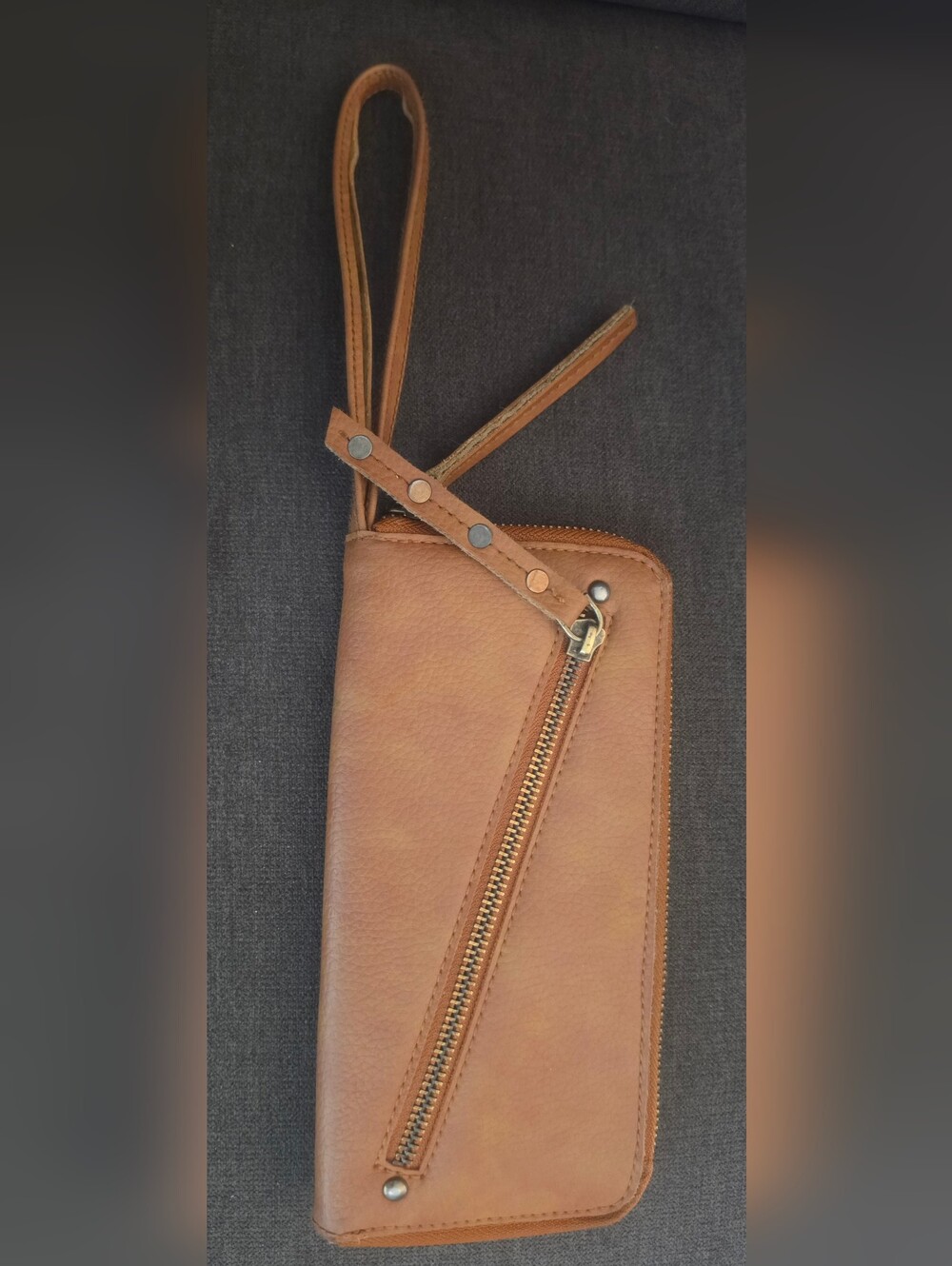 Free People Tan Brown Leather Zip Wrist Wallet